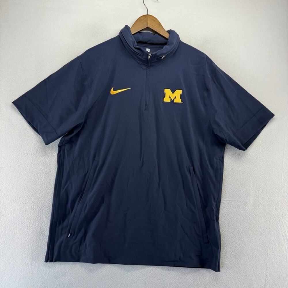 Michigan Wolverines Shirt men's Large Blue Windbreaker Hooded Team Player Issue